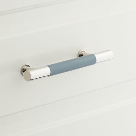 Signature Hardware Simbury 5-1/16 Inch Center to Center Bar Cabinet Pull Seafoam Green/Polished Nickel