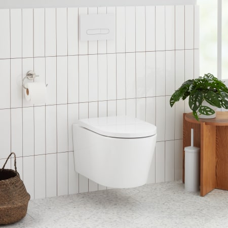 Signature Hardware Arnelle 1.1 / 1.6 GPF Dual Flush Wall Mounted One Piece Elongated Chair Height Toilet with Actuator Plate Flush - Seat and Carrier Included White / White
