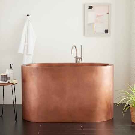 Signature Hardware Raksha 60" Copper Freestanding Japanese Soaking Tub with Foam Insulation - Less External Drain and Overflow Copper