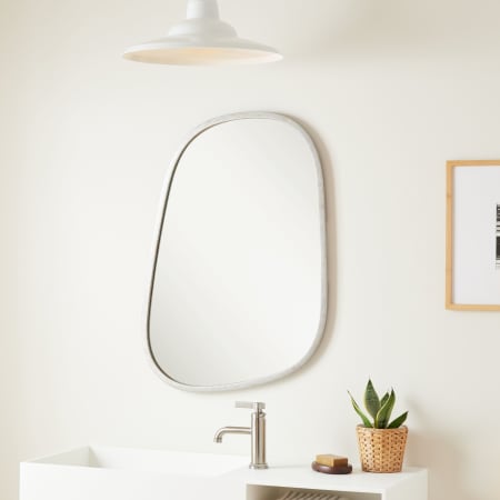 Signature Hardware Amburgey 33-3/4" W x 33-3/4" H Modern Rectangular Framed Bathroom Wall Mirror Antique Silver