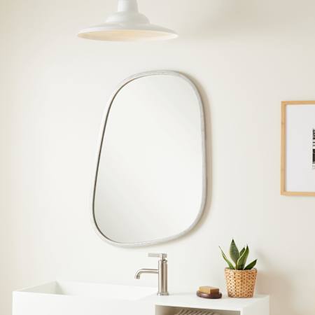 Signature Hardware Amburgey 33-3/4" W x 33-3/4" H Modern Rectangular Framed Bathroom Wall Mirror Antique Silver