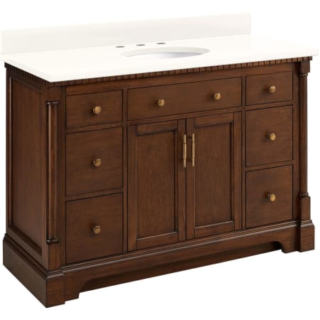 Signature Hardware Claudia 48" Mahogany Single Basin Vanity Set with Cabinet, Vanity Top, and Oval Undermount Sink - 8" Faucet Holes Antique Coffee / Arctic White