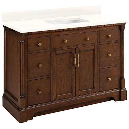 Signature Hardware Claudia 48" Mahogany Single Basin Vanity Set with Cabinet, Vanity Top, and Rectangular Undermount Sink - Single Faucet Hole Antique Coffee / Arctic White