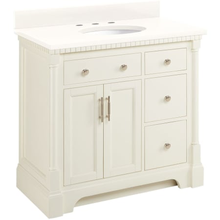 Signature Hardware Claudia 36" Mahogany Single Basin Vanity Set with Cabinet, Vanity Top, and Oval Undermount Sink - 8" Faucet Holes White / Arctic White