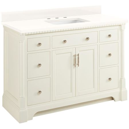 Signature Hardware Claudia 48" Mahogany Single Basin Vanity Set with Cabinet, Vanity Top, and Rectangular Undermount Sink - 8" Faucet Holes Antique White / Arctic White Quartz