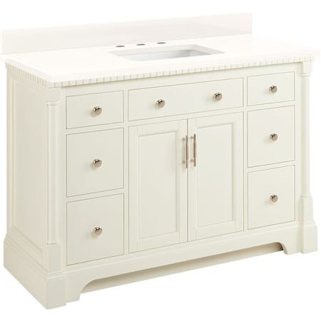 Signature Hardware Claudia 48" Mahogany Single Basin Vanity Set with Cabinet, Vanity Top, and Rectangular Undermount Sink - 8" Faucet Holes Antique White / Arctic White Quartz