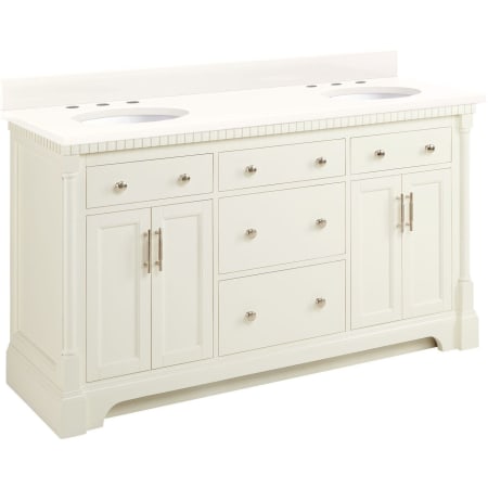 Signature Hardware Claudia 60" Mahogany Double Basin Vanity Set with Cabinet, Vanity Top, and Oval Undermount Sinks - 8" Faucet Holes White / Arctic White