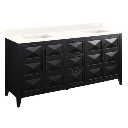 Signature Hardware Holmesdale 72" Freestanding Mahogany Double Basin Vanity Set with Cabinet, Vanity Top, and Rectangular Undermount Sink - No Faucet Holes Black / Arctic White