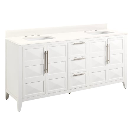 Signature Hardware Holmesdale 72" Double Vanity Set with Mahogany Cabinet, Quartz Vanity Top, and Rectangular Sinks - 1-1/2" Faucet Holes Bright White / Arctic White