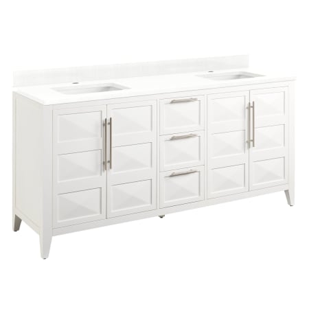 Signature Hardware Holmesdale 72" Freestanding Mahogany Double Basin Vanity Set with Cabinet, Vanity Top, and Rectangular Undermount Sink - Single Faucet Holes