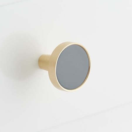 Signature Hardware Simbury 1-1/4 Inch Round Cabinet Knob Foggy Haze / Satin Brass