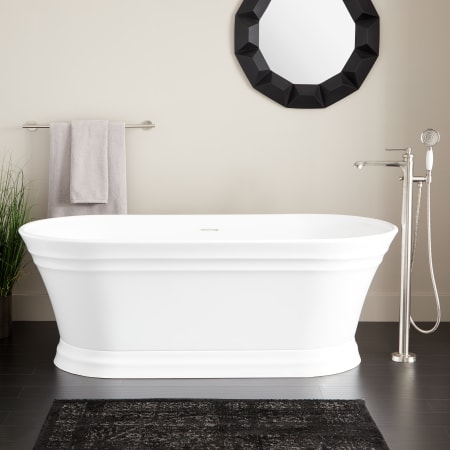 Signature Hardware Odenwald 59" Acrylic Soaking Tub with Integrated Overflow and Drain and Foam Insulation White