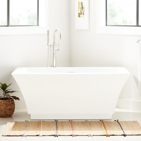 Signature Hardware Leland 67" Free Standing Acrylic Soaking Tub with Center Drain White