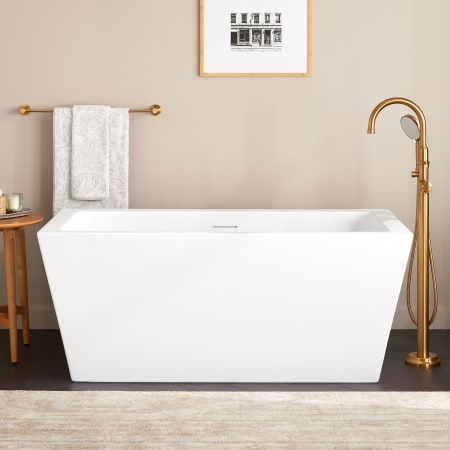 Signature Hardware Mayim 59" Acrylic Soaking Freestanding Tub with Integral Drain and Overflow Matte White