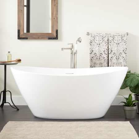 Signature Hardware Treece 60" Acrylic Freestanding Tub with Integrated Drain and Overflow and Foam Insulation White