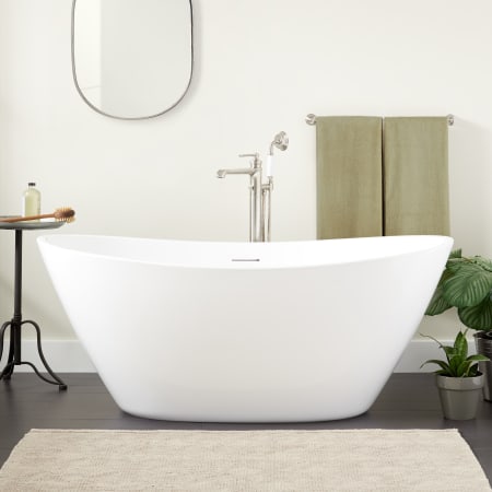 Signature Hardware Treece 66" Acrylic Freestanding Tub with Integrated Drain and Overflow and Foam Insulation White
