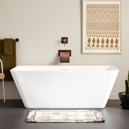 Signature Hardware Laxson 59" Acrylic Soaking Freestanding Tub with Integrated Drain, Overflow, and Foam Insulation White