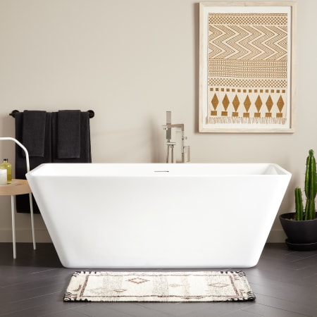 Signature Hardware Laxson 71" Acrylic Soaking Tub with Integrated Drain, Overflow, and Foam Insulation White