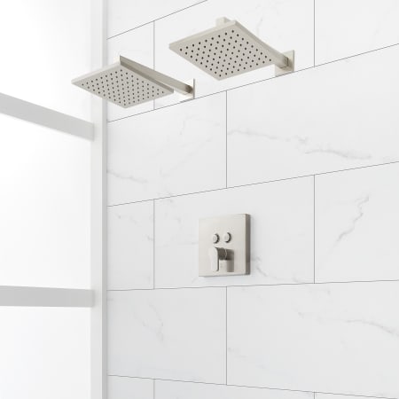 Signature Hardware Hibiscus Simple Select Pressure Balanced Shower System with Dual Rainfall Shower Heads, Shower Arm, and Valve Trim - Rough-In Valve Included Brushed Nickel