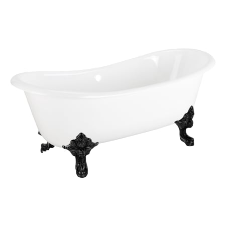 Signature Hardware Lena 67" Free Standing Cast Iron Clawfoot Soaking Tub, Drain Included White / Black / Matte Black Drain