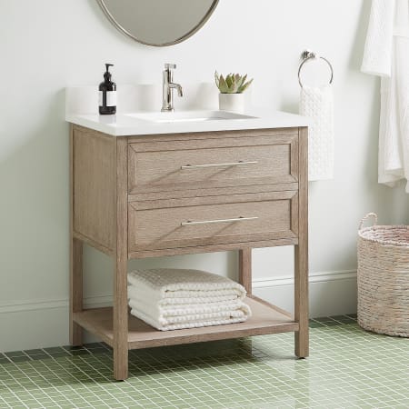 Signature Hardware Robertson 30" Freestanding Mahogany Single Basin Vanity Set with Cabinet, Vanity Top, and Rectangular Undermount Sink - Single Faucet Hole Brushed White / Arctic White