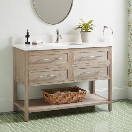 Signature Hardware Robertson 48" Freestanding Mahogany Single Basin Vanity Set with Cabinet, Vanity Top, and Rectangular Undermount Sink - Single Faucet Hole Brushed White / Arctic White
