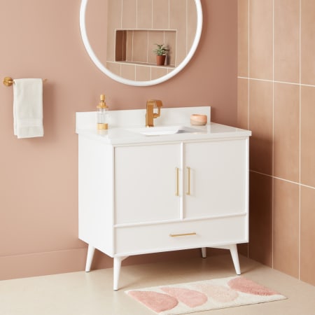 Signature Hardware Novak 36" Freestanding Mahogany Single Basin Vanity Set with Cabinet, Vanity Top, and Rectangular Undermount Sink - Single Faucet Hole Bright White / Arctic White