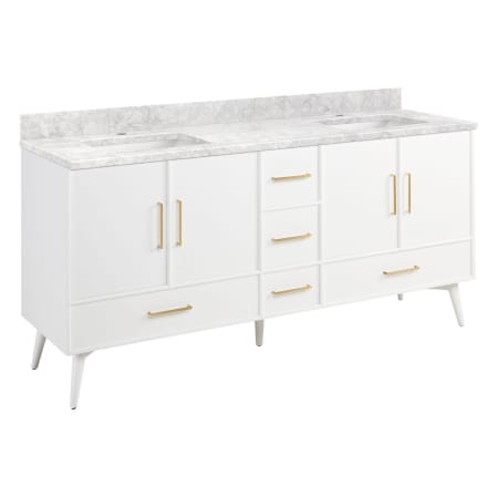 Signature Hardware Novak 72" Freestanding Mahogany Double Basin Vanity Set with Cabinet, Vanity Top, and Rectangular Undermount Sinks - Single Faucet Holes