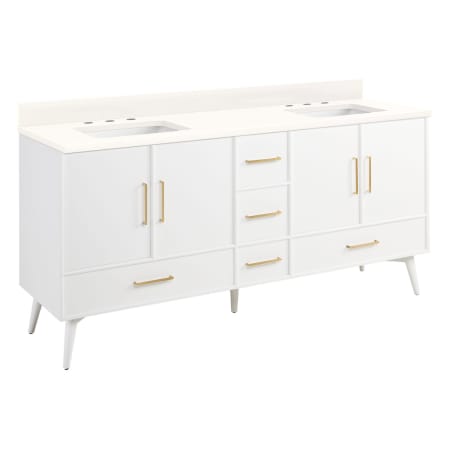 Signature Hardware Novak 72" Freestanding Mahogany Double Basin Vanity Set with Cabinet, Vanity Top, and Rectangular Undermount Sinks - 8" Faucet Holes Bright White / Arctic White