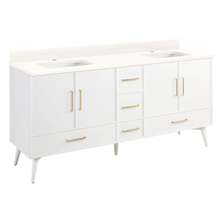 Signature Hardware Novak 72" Freestanding Mahogany Double Basin Vanity Set with Cabinet, Vanity Top, and Rectangular Undermount Sinks - Single Faucet Holes Bright White / Arctic White