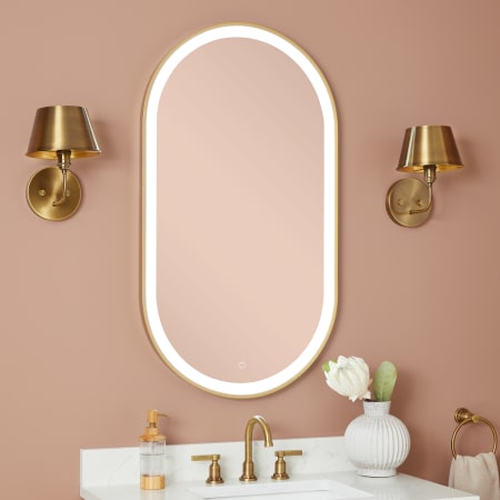 Signature Hardware Faysel 24" W x 43" H Transitional Oval Framed Bathroom Wall Mirror with LED Lighting Satin Gold