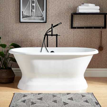 Signature Hardware Henley 72" Free Standing Cast Iron Soaking Tub with Rolled Rim and Included Overflow Drain White / Black Drain