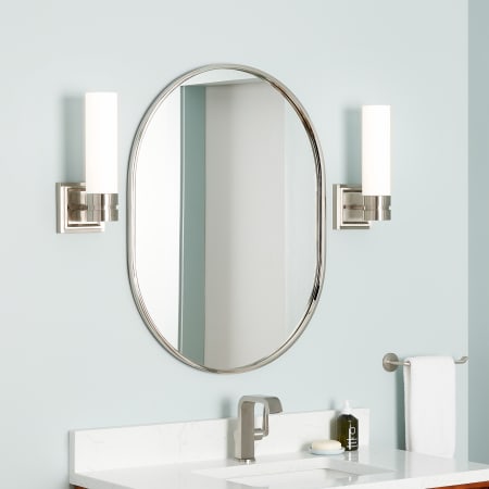 Signature Hardware Colborne 24" W x 32-1/2" H Modern Oval Framed Bathroom Wall Mirror Polished Nickel