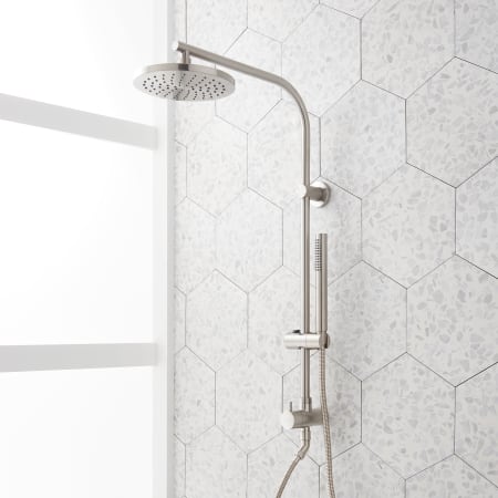 Signature Hardware Retrofit Exposed Pipe Shower Set with Shower Head, Hand Shower, Slide Bar, and Hose Brushed Nickel