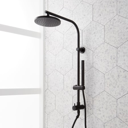 Signature Hardware Retrofit Exposed Pipe Shower Set with Shower Head, Hand Shower, Slide Bar, and Hose Matte Black