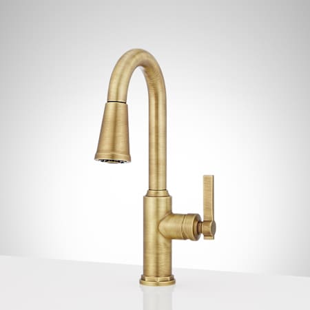 Signature Hardware Greyfield 1.8 GPM Single Hole Pull Down Bar Faucet Aged Brass