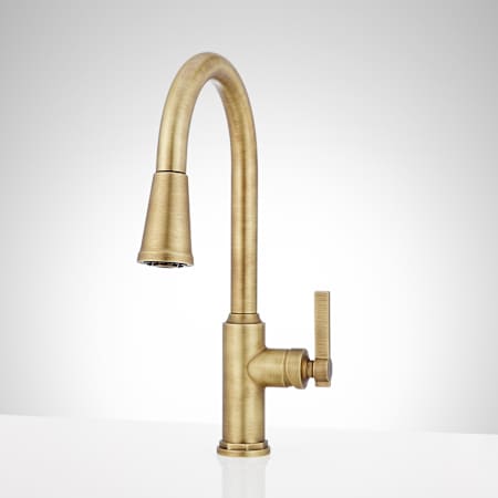 Signature Hardware Greyfield 1.8 GPM Single Hole Pull Down Kitchen Faucet Aged Brass