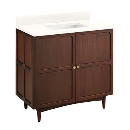 Signature Hardware Delavan 36" Freestanding Mahogany Single Basin Vanity Set with Cabinet, Vanity Top, and Rectangular Undermount Sink - Single Faucet Hole Cold Brew / Arctic White