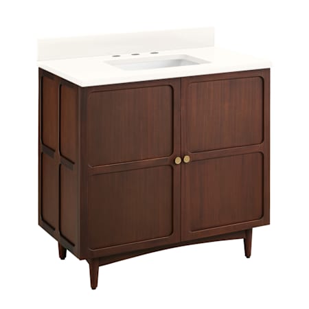 Signature Hardware Delavan 36" Freestanding Mahogany Single Basin Vanity Set with Cabinet, Vanity Top, and Rectangular Undermount Sink - 8" Faucet Holes Cold Brew / Arctic White
