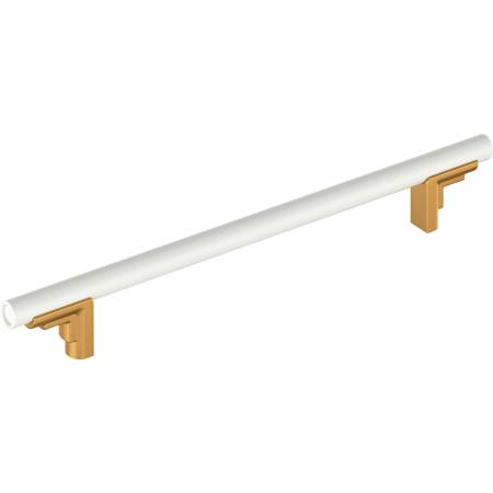 Signature Hardware Anberlin 12 Inch Center to Center Appliance Pull - Matte White Handle Brushed Gold