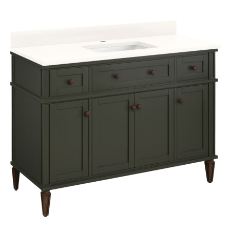 Signature Hardware Elmdale 48" Freestanding Mahogany Single Basin Vanity Set with Cabinet, Vanity Top, and Rectangular Undermount Sink - Single Faucet Hole Dark Olive Green / Arctic White