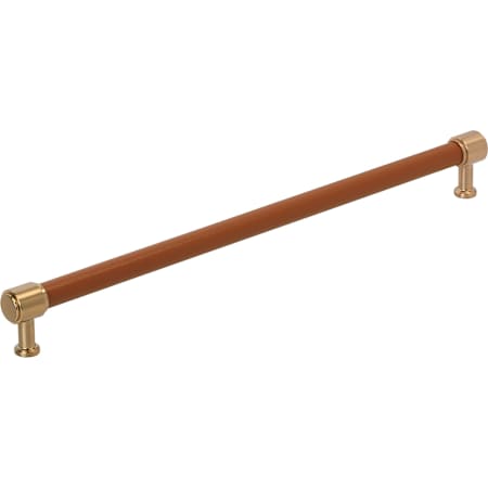 Signature Hardware Lazzara 18 Inch Center to Center Cognac Leather Appliance Pull Brushed Gold