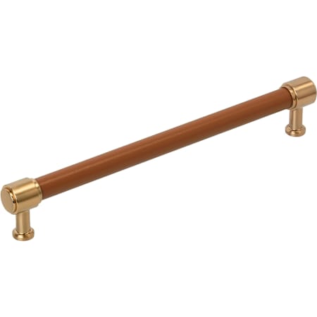 Signature Hardware Lazzara 12 Inch Center to Center Cognac Leather Appliance Pull Brushed Gold