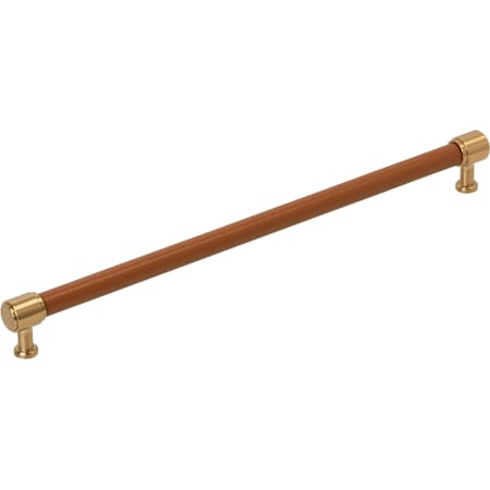 Signature Hardware Lazzara 12-5/8 Inch Center to Center Cognac Leather Bar Cabinet Pull Brushed Gold