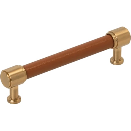 Signature Hardware Lazzara 5-1/16 Inch Center to Center Cognac Leather Bar Cabinet Pull Brushed Gold
