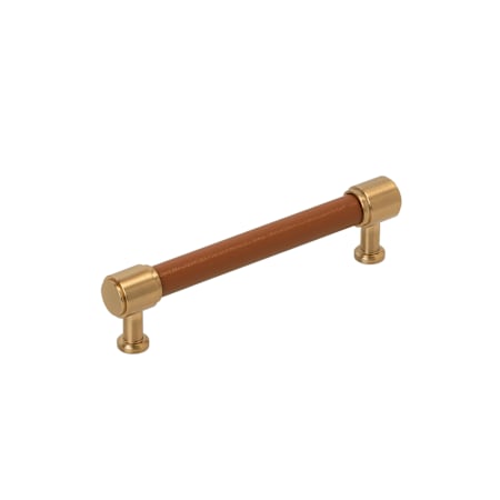 Signature Hardware Lazzara 5-1/16 Inch Center to Center Cognac Leather Bar Cabinet Pull Brushed Gold