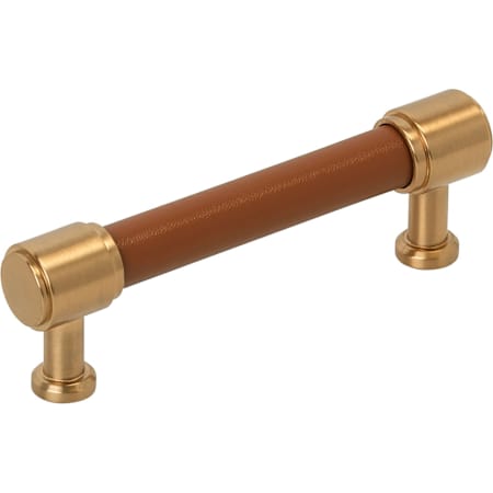 Signature Hardware Lazzara 3-3/4 Inch Center to Center Cognac Leather Bar Cabinet Pull Brushed Gold
