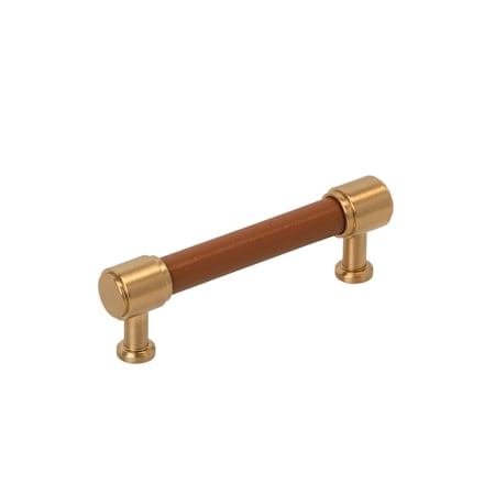 Signature Hardware Lazzara 3-3/4 Inch Center to Center Cognac Leather Bar Cabinet Pull Brushed Gold