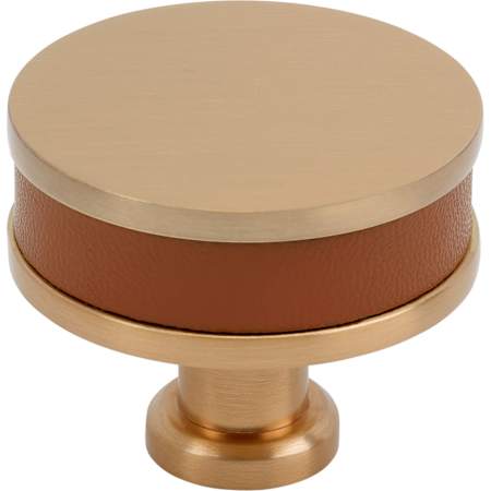 Signature Hardware Lazzara 1-1/2 Inch Cognac Leather Mushroom Cabinet Knob Brushed Gold