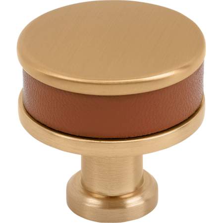 Signature Hardware Lazzara 1-1/4 Inch Cognac Leather Mushroom Cabinet Knob Brushed Gold